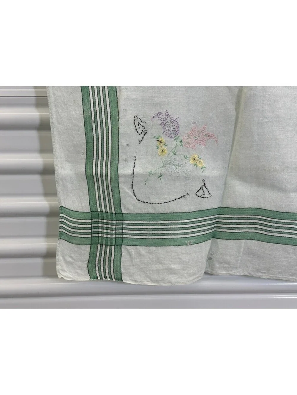 Vintage Embroidered Card Table Tablecloth Topper Floral Flowers READ LOOK Cutter